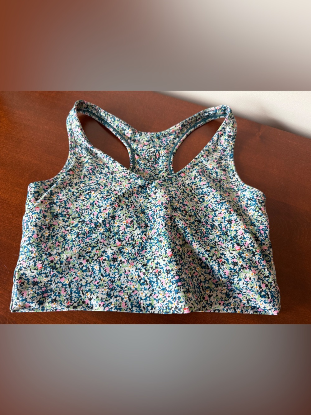 Blue Ditsy SAGE COLLECTIVE Print Racerback Sports Bra - Pink, Teal & White